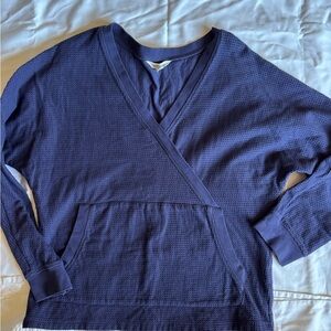 Garnet Hill Organic Cotton Waffle Knit Wrap Top Blue M Soft Sustainable
